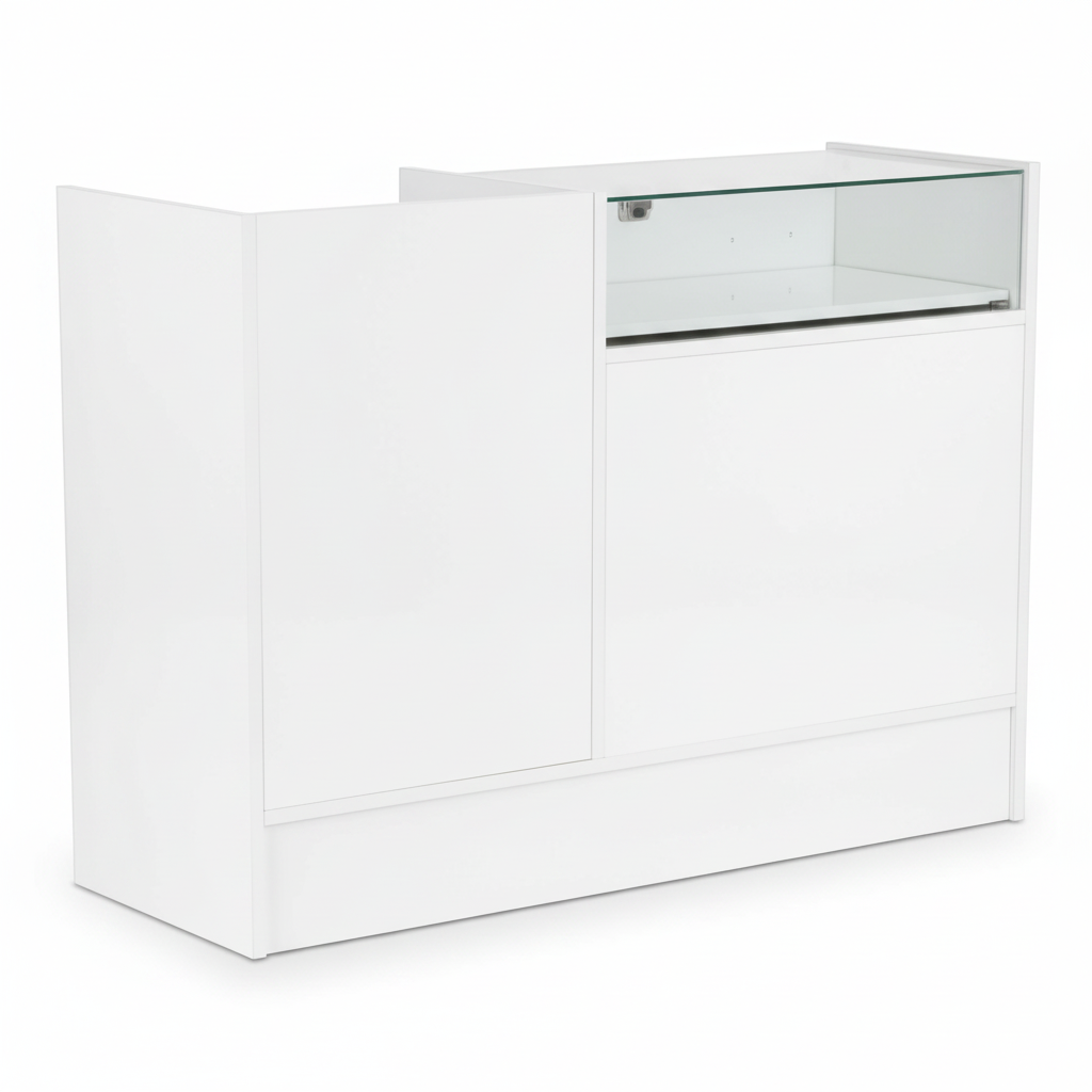 Slimline Disk, kombimodul, med glastop, inkl. 1 udtræksbakke, lille skuffe og 2 rum med 1 hylde hver, hvid, H96 x B120 x D46 cm