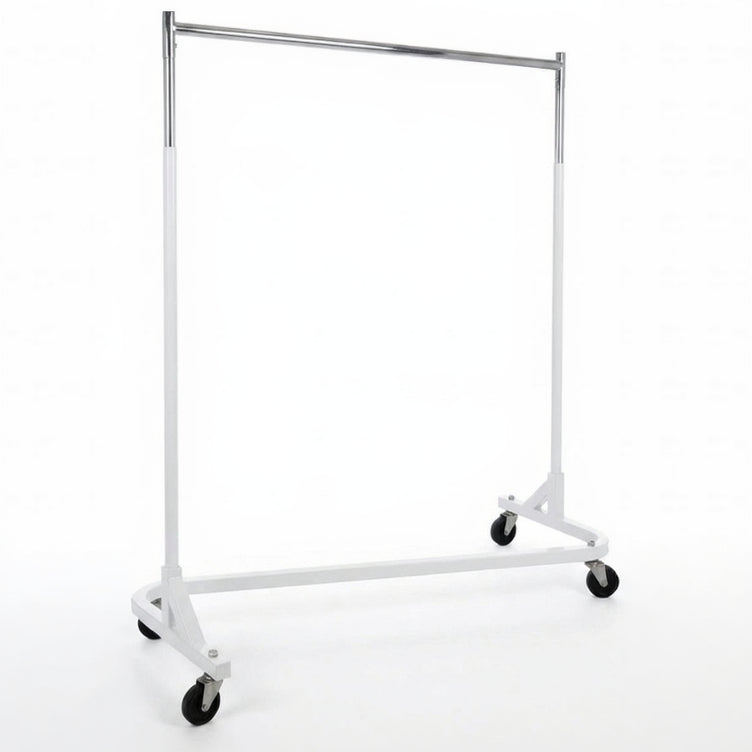 Z-teline, krom/valkoinen jalusta, 155 x 54 x K173 cm, 100 mm kovat muovipyörät