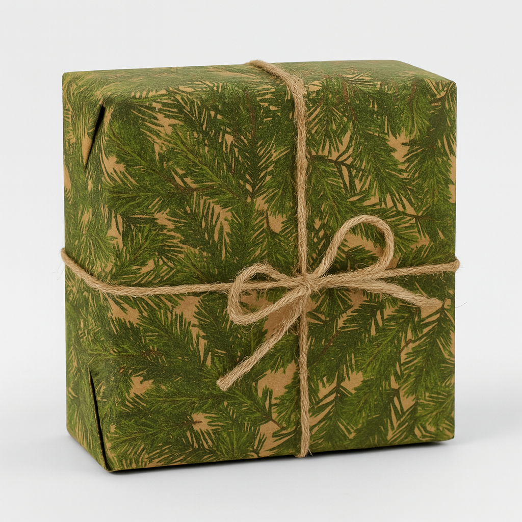 Julepapir B 50 cm. Gran print, kraftpapir. 100 mtr