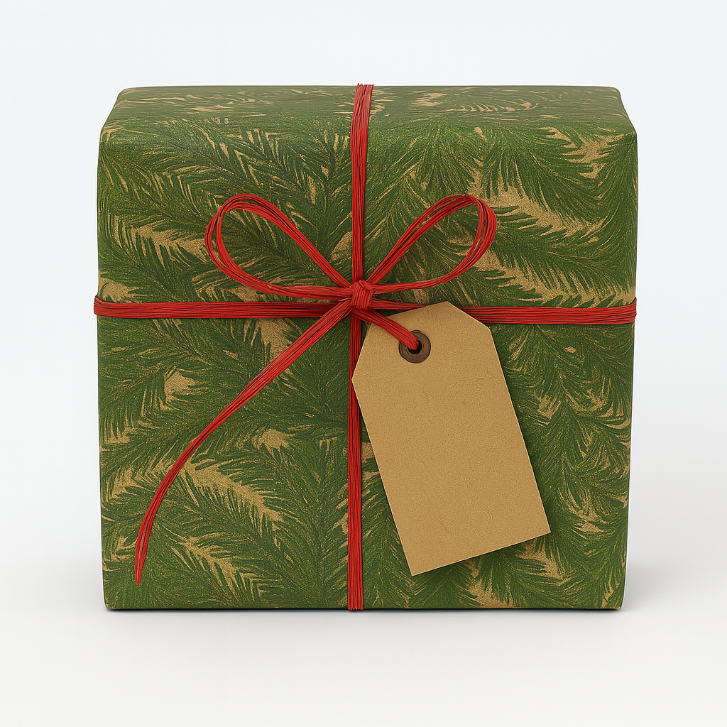 Julepapir B 50 cm. Gran print, kraftpapir. 100 mtr