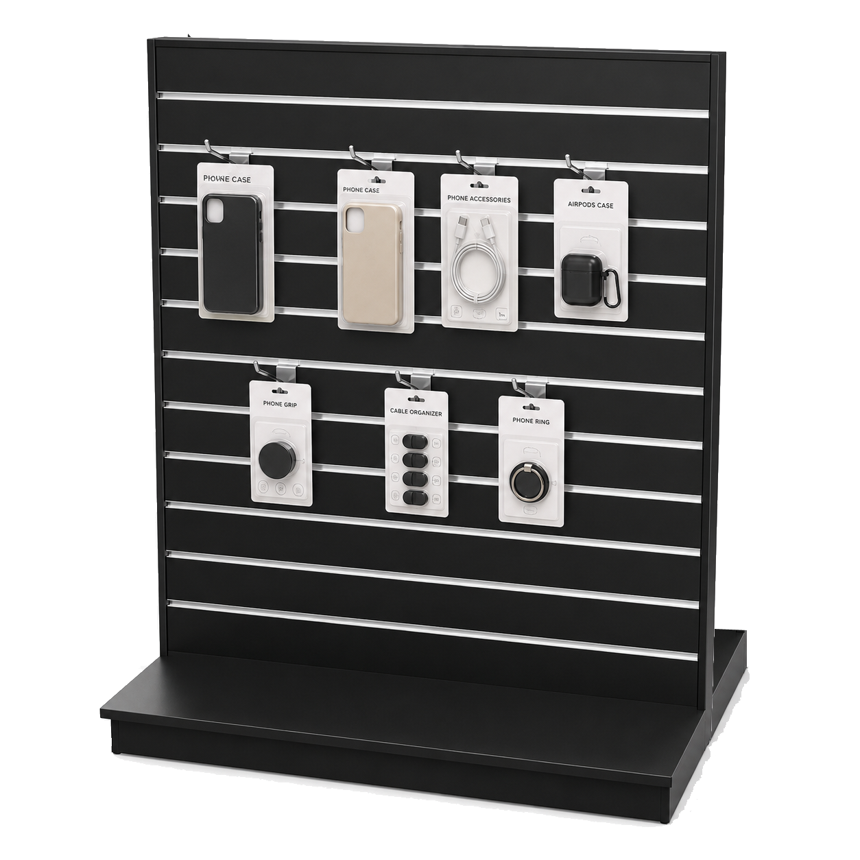 Gondol, dobbeltsidet, sort, B124 x D61 x H132 cm. Rilleafstand 10 cm. Inkl. hjul