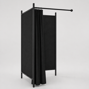 2-sidet prøverum. Sæt med stel i sort, inkl.1 forhæng i sort, stofsider i sort. B 100 x D100 x H 210 cm.