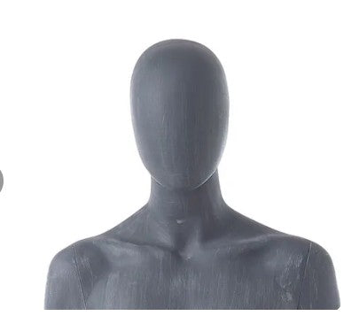 Damemannequin. Grå ( rå finish ) mat med faceless hoved. H184 cm. Metal fodplade