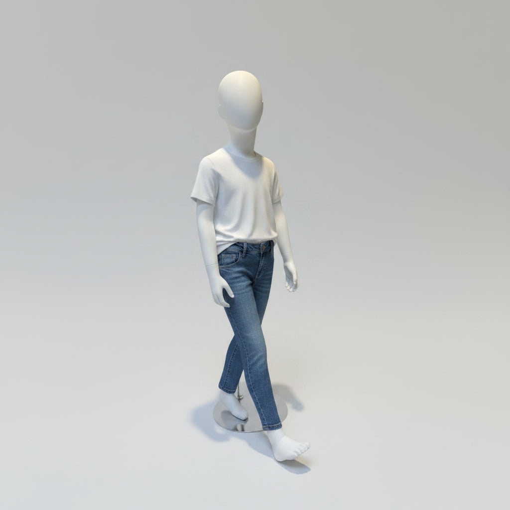 Børnemannequin, 6-8 år, H 122 cm, med hoved, Hvid. Går