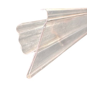 Kirkkaasta muovista oleva hyllynreunalista hyllynpidikkeellä – 98,8 cm x H3,9 cm