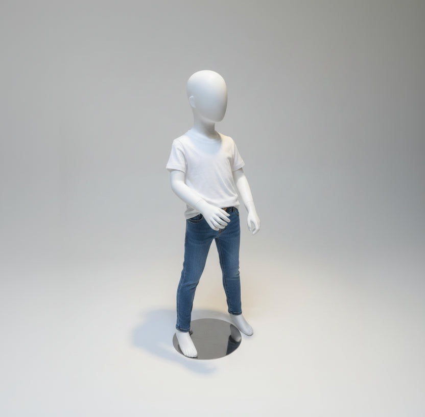 Børnemannequin, H108 cm 4-5 år med hoved. Hvid