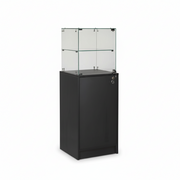 Slimline vitrine med underskab. Lås i vitrine og skab, sort, B46 x D46 x H148