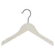 Træbøjle, massiv, flad, junior, med hak og uden stang, hvid, 32 cm