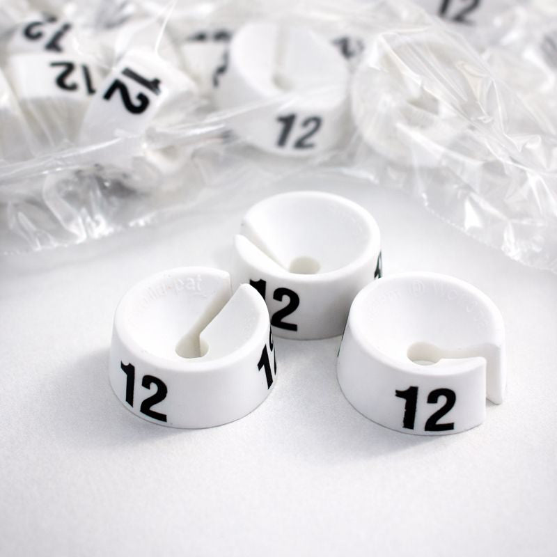 Størrelsesmærker - Hvide - 25 ens pr. pose. Vælg størrelse