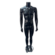 Family herremannequin. Sort high gloss uden hoved. Rund fod i glas. H175 cm. Model B - står ret