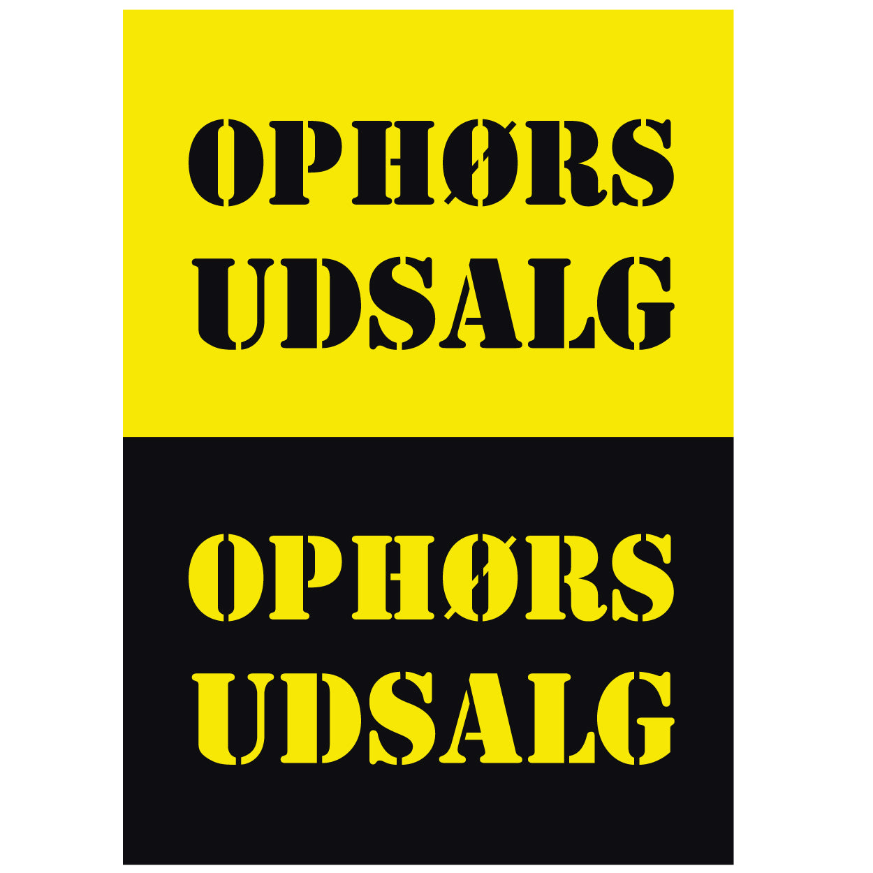 Plakat. Ophørs udsalg, gul med sort tryk, 50 x 70 cm