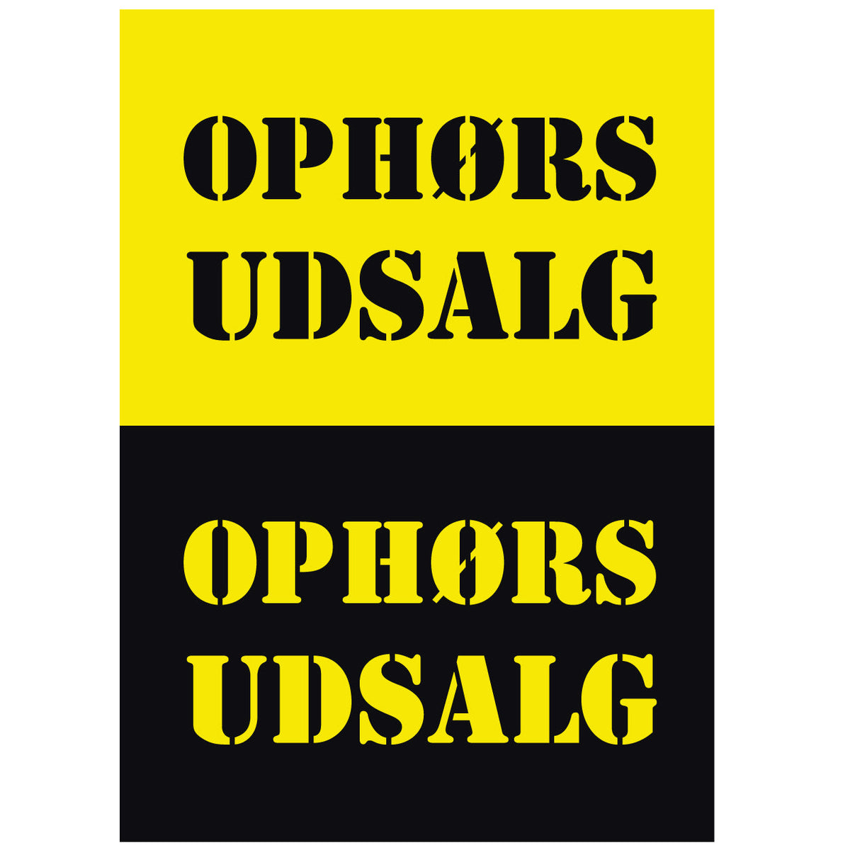 Plakat. Ophørs udsalg, gul med sort tryk, 50 x 70 cm