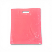 Plastpose, mellem, lyserød, pk. med 100 stk., 45 micron, B 39 × D/BF 10 × H 45 cm, forstærkede håndtag