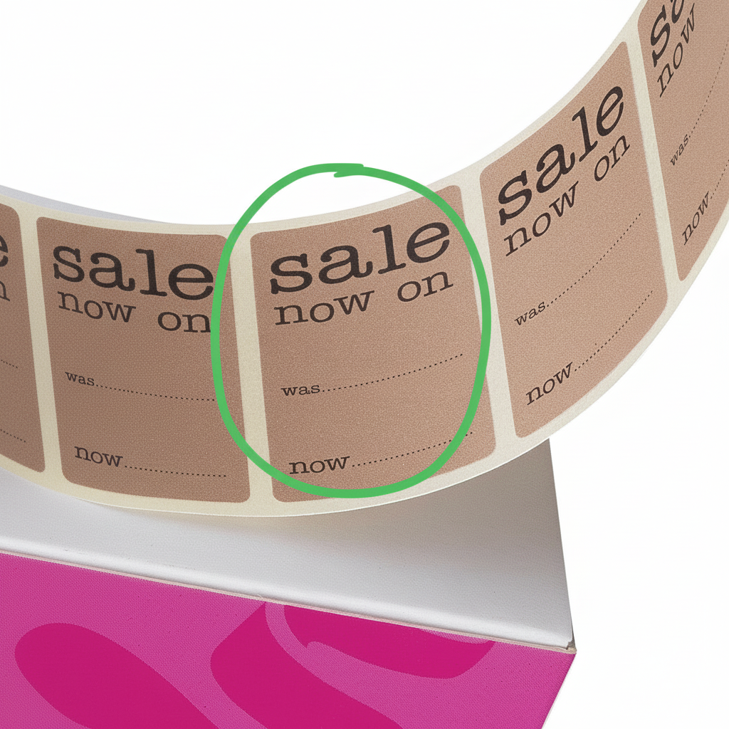 Etiketter, Sale now on, 2,5 x H4,4 cm, rulle med 500 stk.