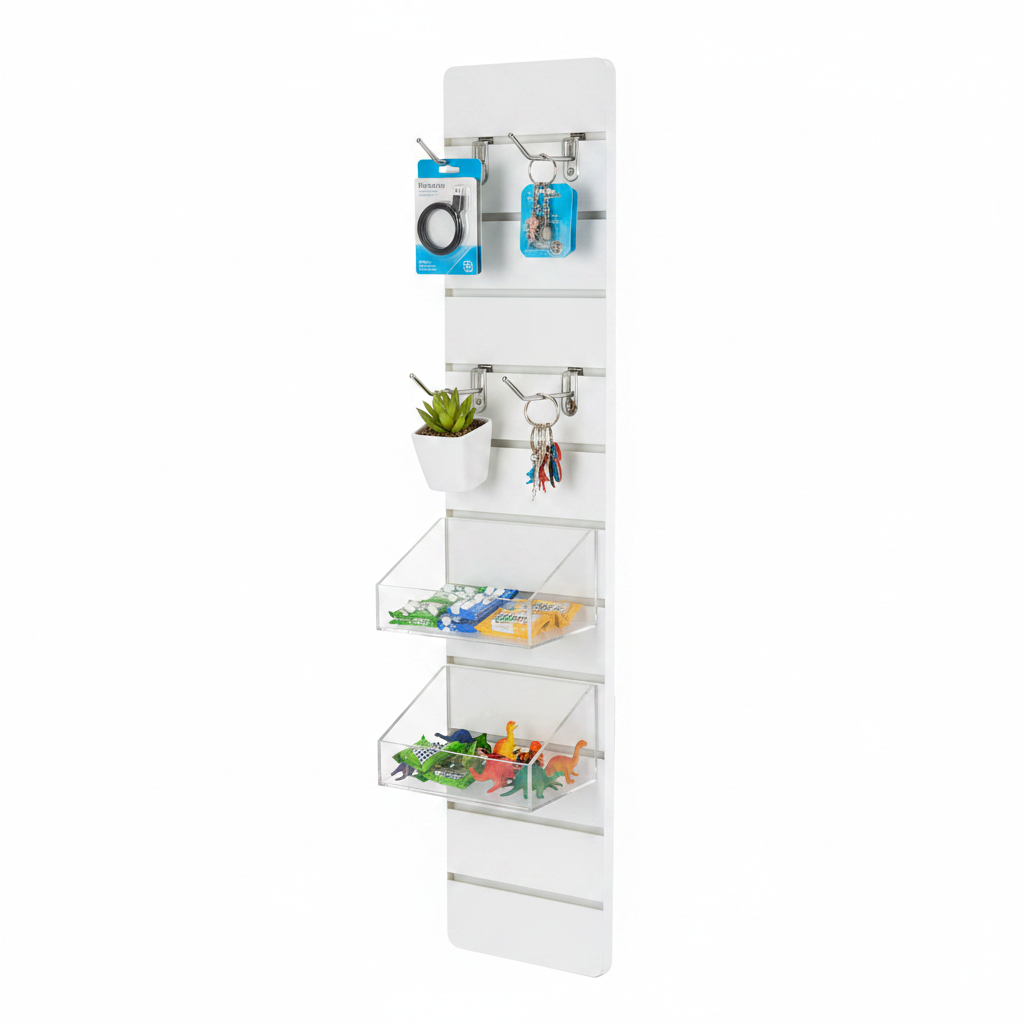 Rillepanel, til småting, afrundet hjørner, inkl. 11 alulister, 10 cm. Rilleafstand, hvid, 30 x 120 cm