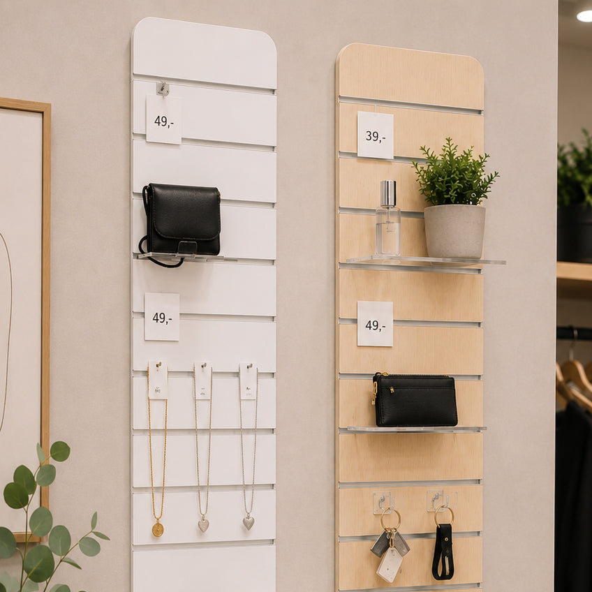 Rillepanel, til småting, afrundet hjørner, inkl. 11 alulister, 10 cm. Rilleafstand, hvid, 30 x 120 cm