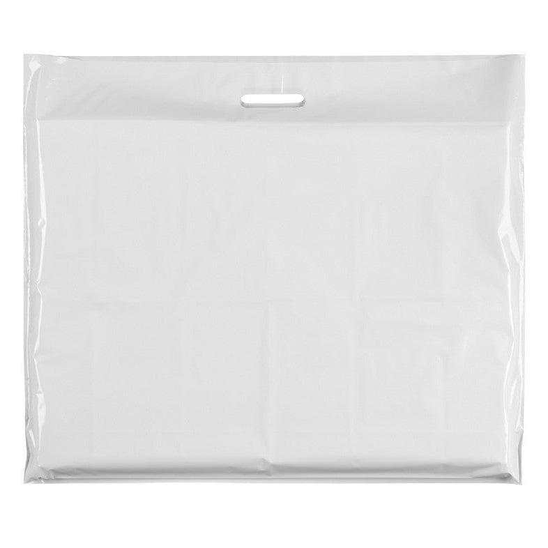 Muovipussi, ekstra suuri, valkoinen, 100 kpl/pkt, 60 mikronia, L 70 x L/KF 15 x K 60 cm, vahvistetut kahvat