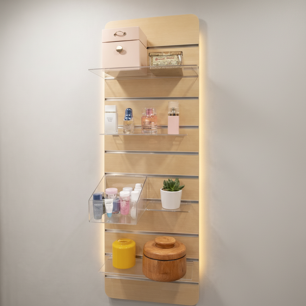 Småtingsvæg på rillepanel med tilbehør