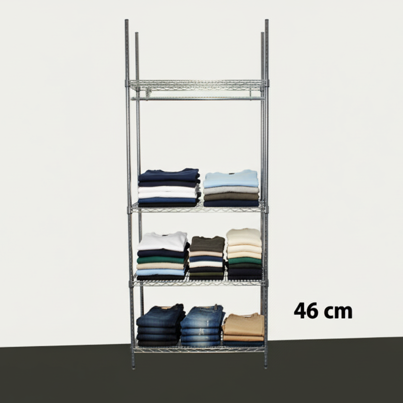 Vaatekaappi-hylly - TUBO (L 91 x S 46 x K 220 cm.) - Kromi