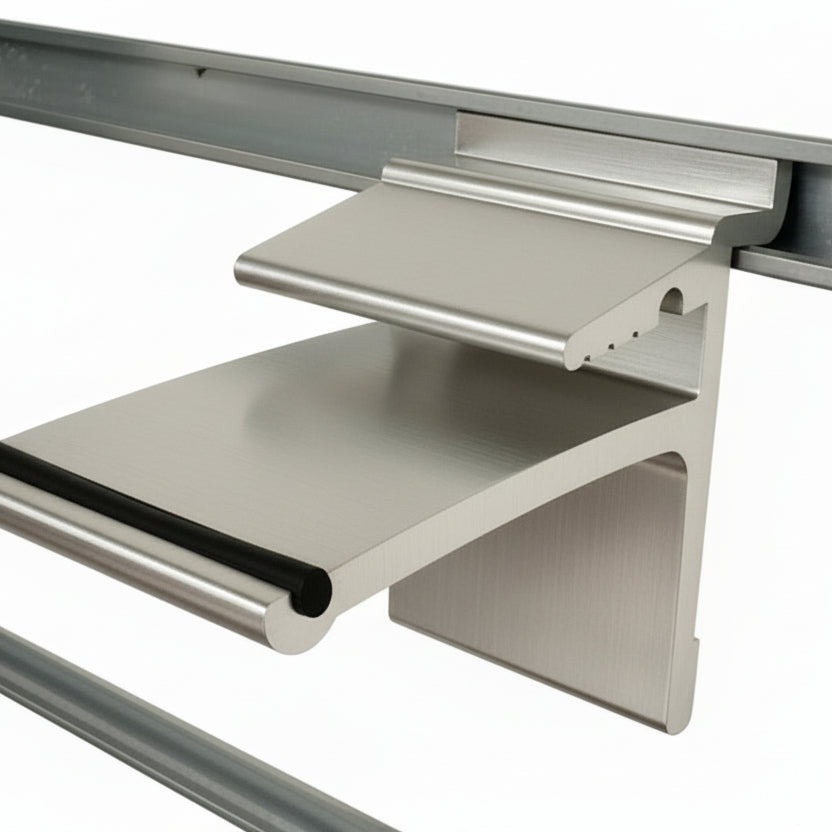 Lasihyllyn kiinnike urapaneelille. 1 sarja.