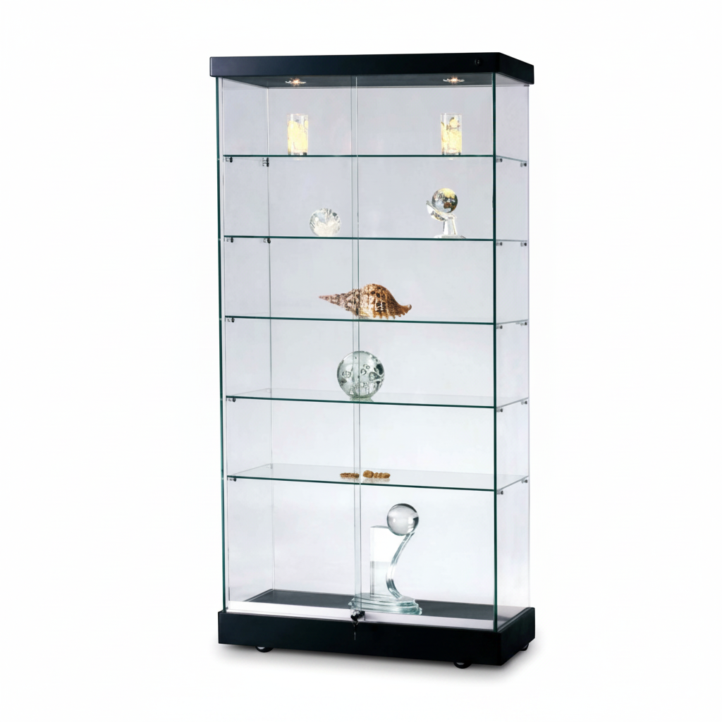 Vitrine - Toscana II, gulvvitrine, med lys, sort top og bund, 90 x 46 x H184 cm.