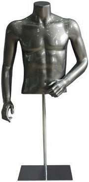 Miesten torso pöytämalli. Kiiltävä harmaa nystyrillä