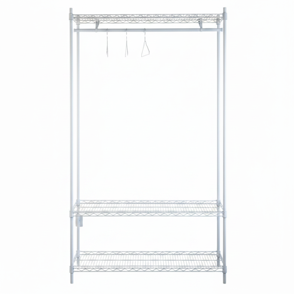 Tubo, reol, med 3 hylder og 1 bøjlestang, hvid, 200 x 122 x 46 cm uden logo