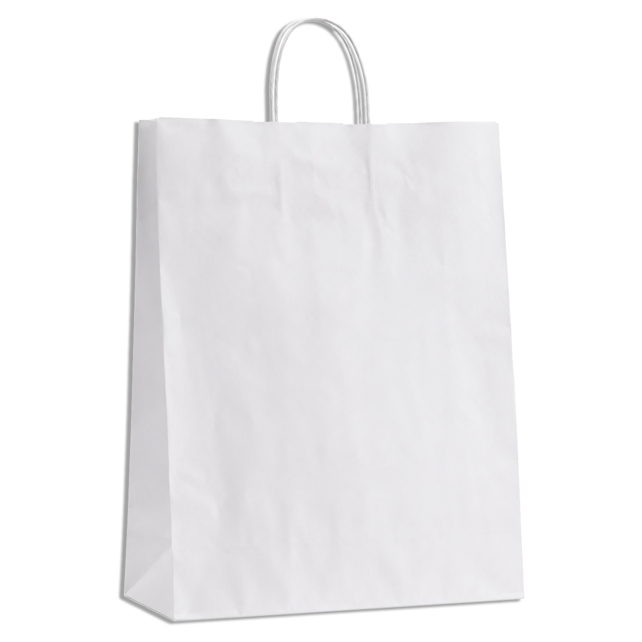 Paperipussi kierretyillä kahvoilla. H44 cm. Valkoinen