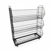 Pinottava kori, jossa 3 koria ja pyörät – mattamusta, 81 x 43 x H100 cm