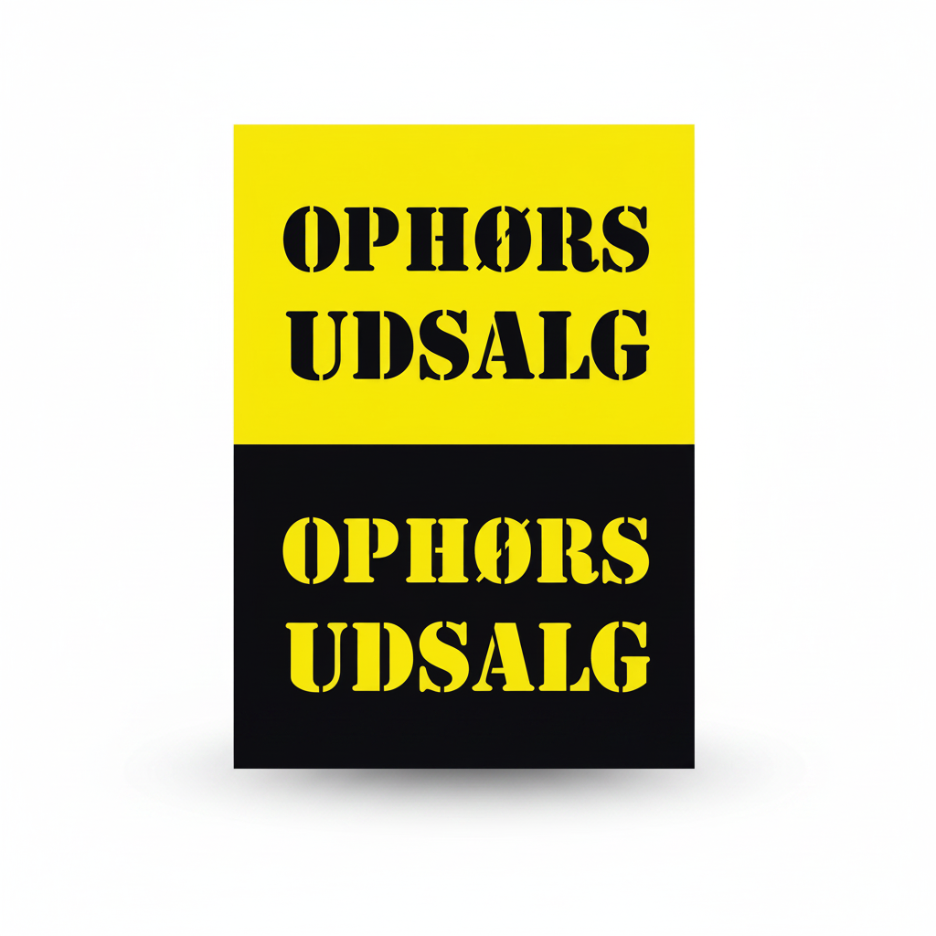Plakat. Ophørs udsalg, gul med sort tryk, 50 x 70 cm