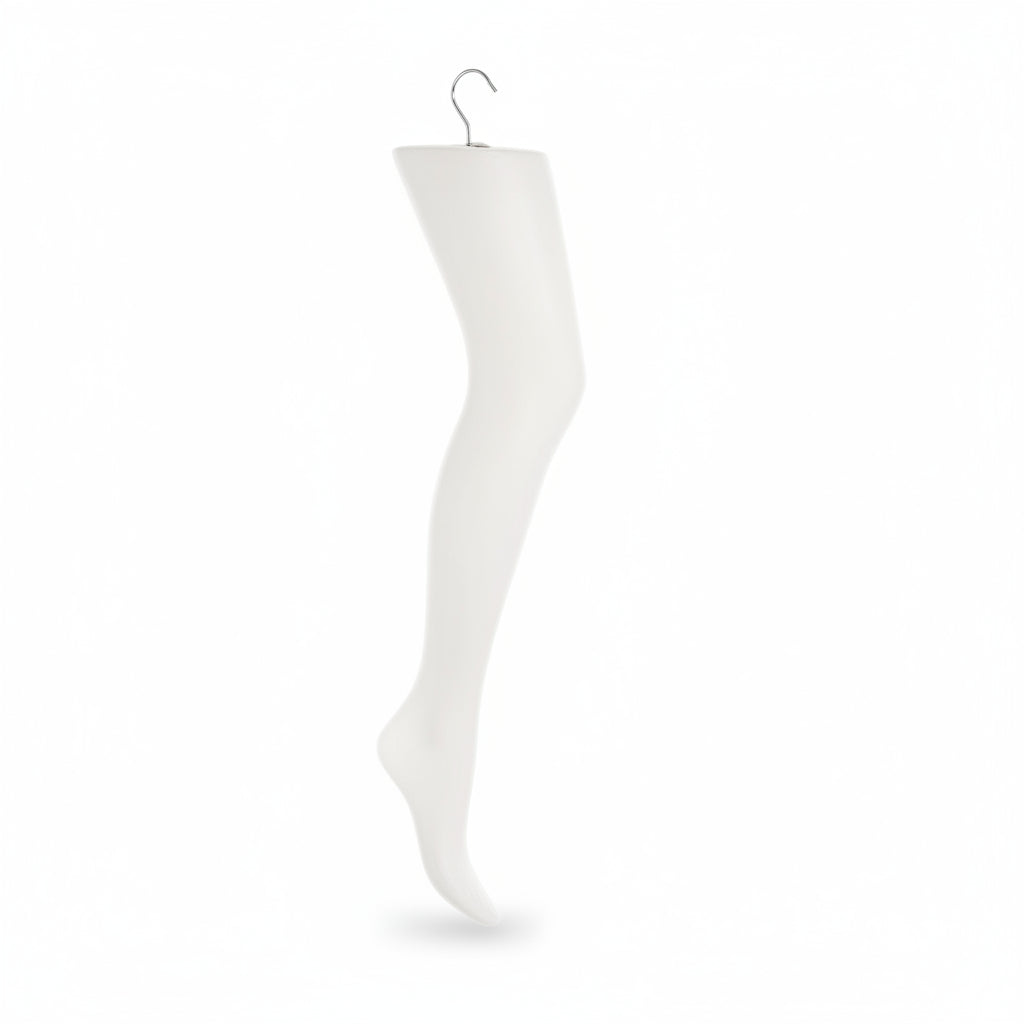 Strømpeben, dame. Hvid plast med metalkrog. 75 cm.