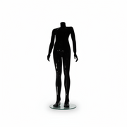 Family børnemannequin. Sort high gloss. 12-14 år. H 140 cm. Rund glas fodplade