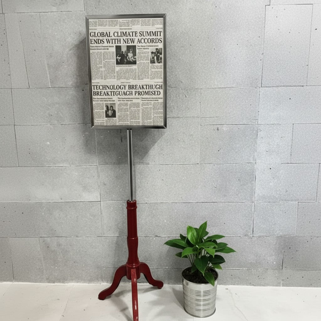 Mahogny fransk skiltefod med A4 ramme i krom