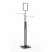Joystativ, med 2 lige arme (38 cm.) i krom, højdejusterbar, har stillesko, sort stativ, 80 x 39 cm, H125-195 cm