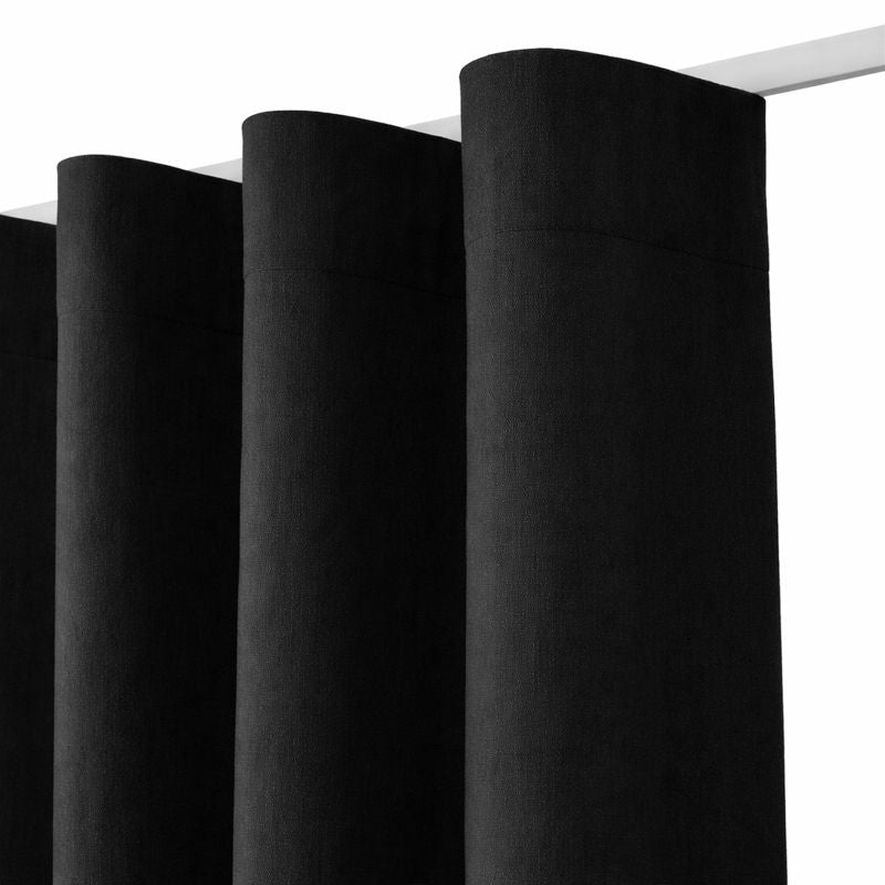 Verho, musta, likaa hylkivä puuvilla, u-kangastanko (vapaa ripustus), L200 x K190 cm. 21 koukkua