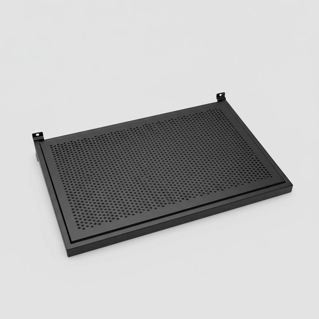Hylly metallireiällisellä levyllä (59,5 x 37 cm) kourulevypaneelia varten - musta