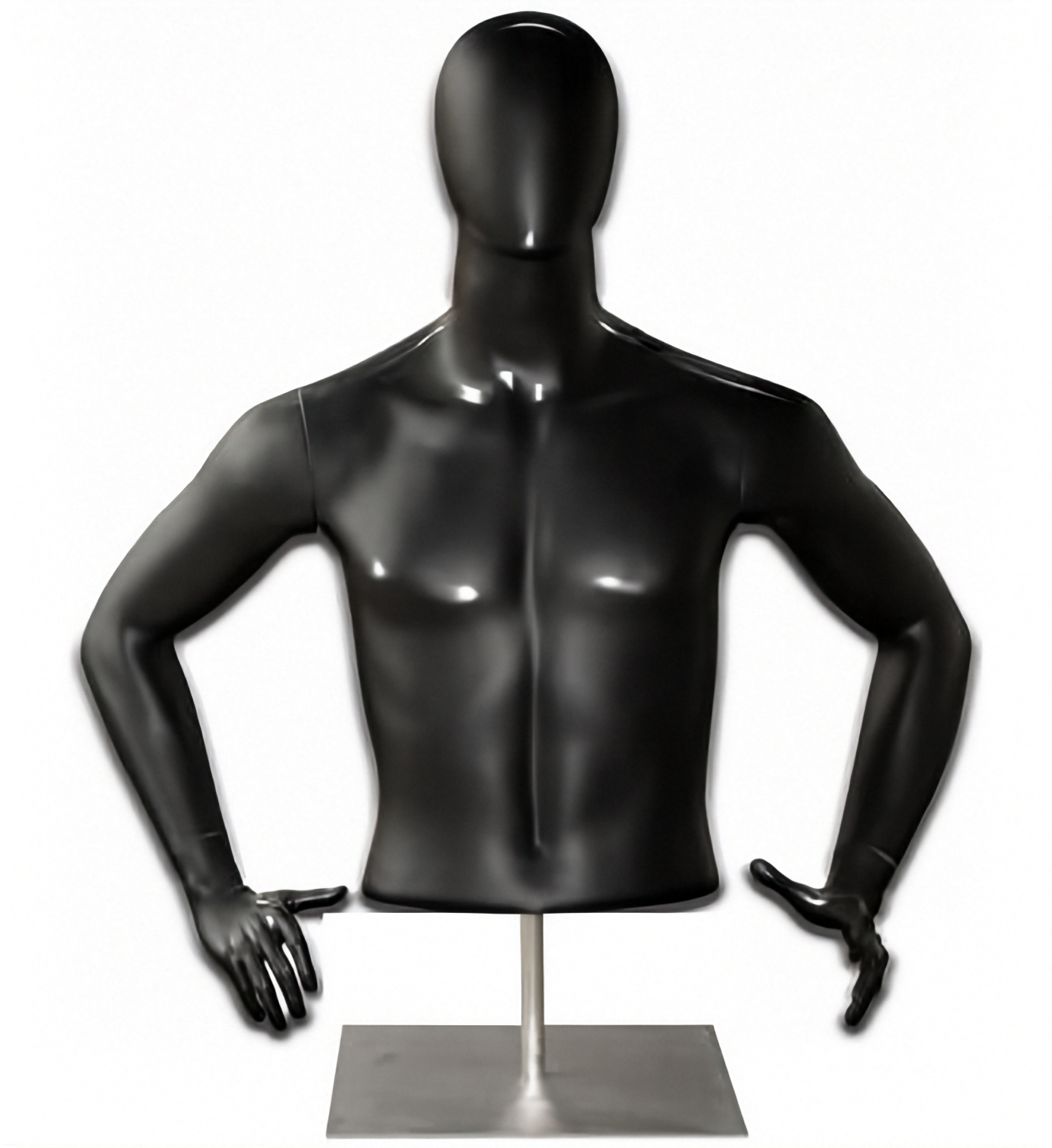 5401 herrebuste til borddisplay. Sort high gloss med Faceless hoved og arme. Fodplade i rustfri stål.