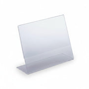 SuperSellerS A5 slanted acrylic sign holder for table or shelf display, clear landscape orientation