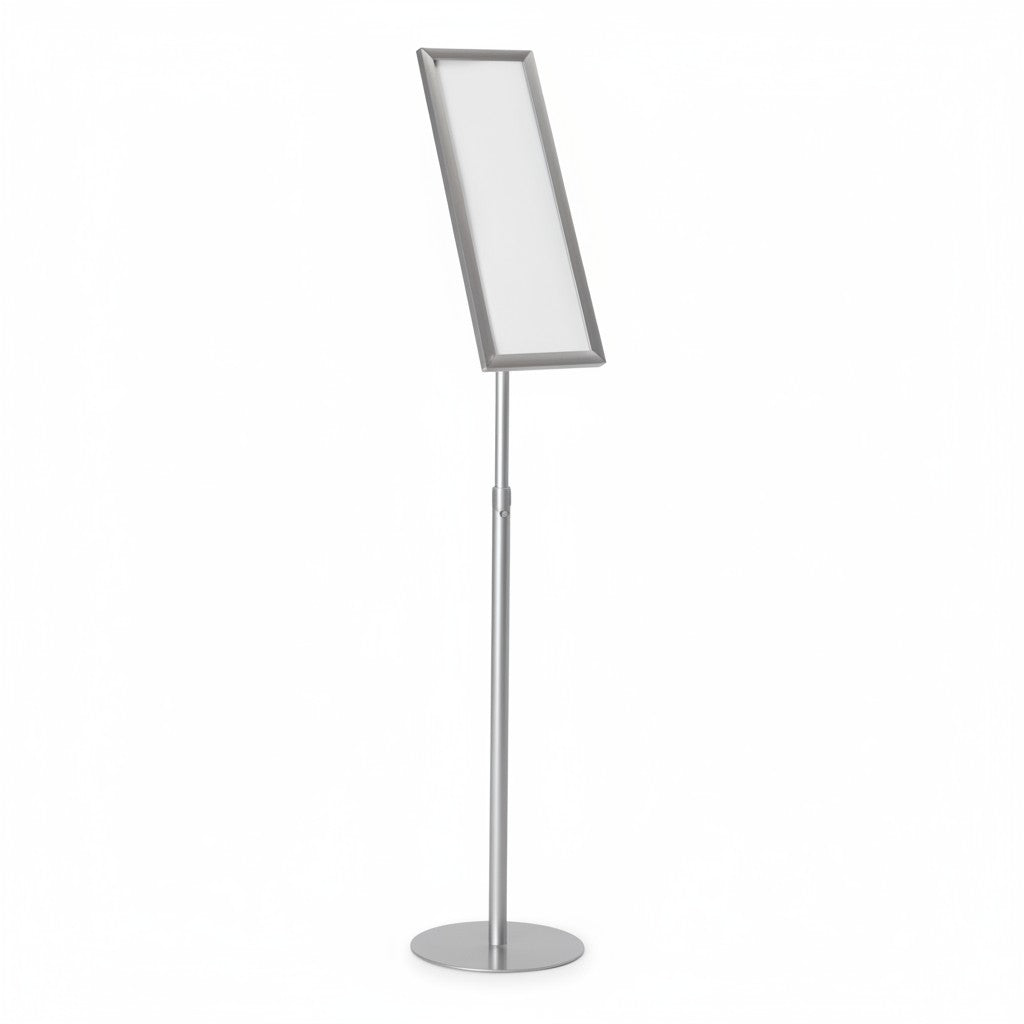SuperSellerS adjustable aluminum sign holder with a half A4 frame, height adjustable from 53 to 84 cm.