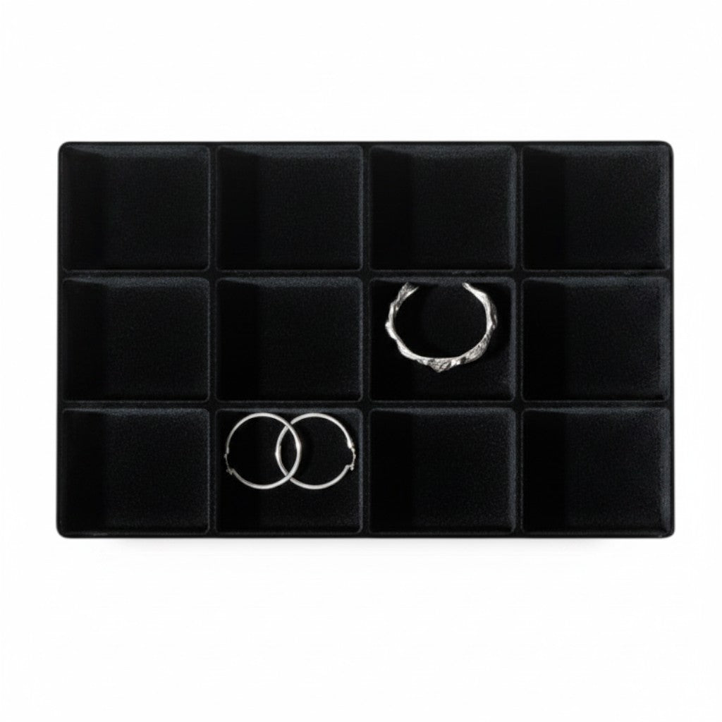 SuperSellerS black velvet jewelry display tray with twelve compartments for organizing charms and small accessories