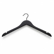 SuperSellerS matte black rubber-coated wooden clothes hanger with notches for straps and a matching black hook