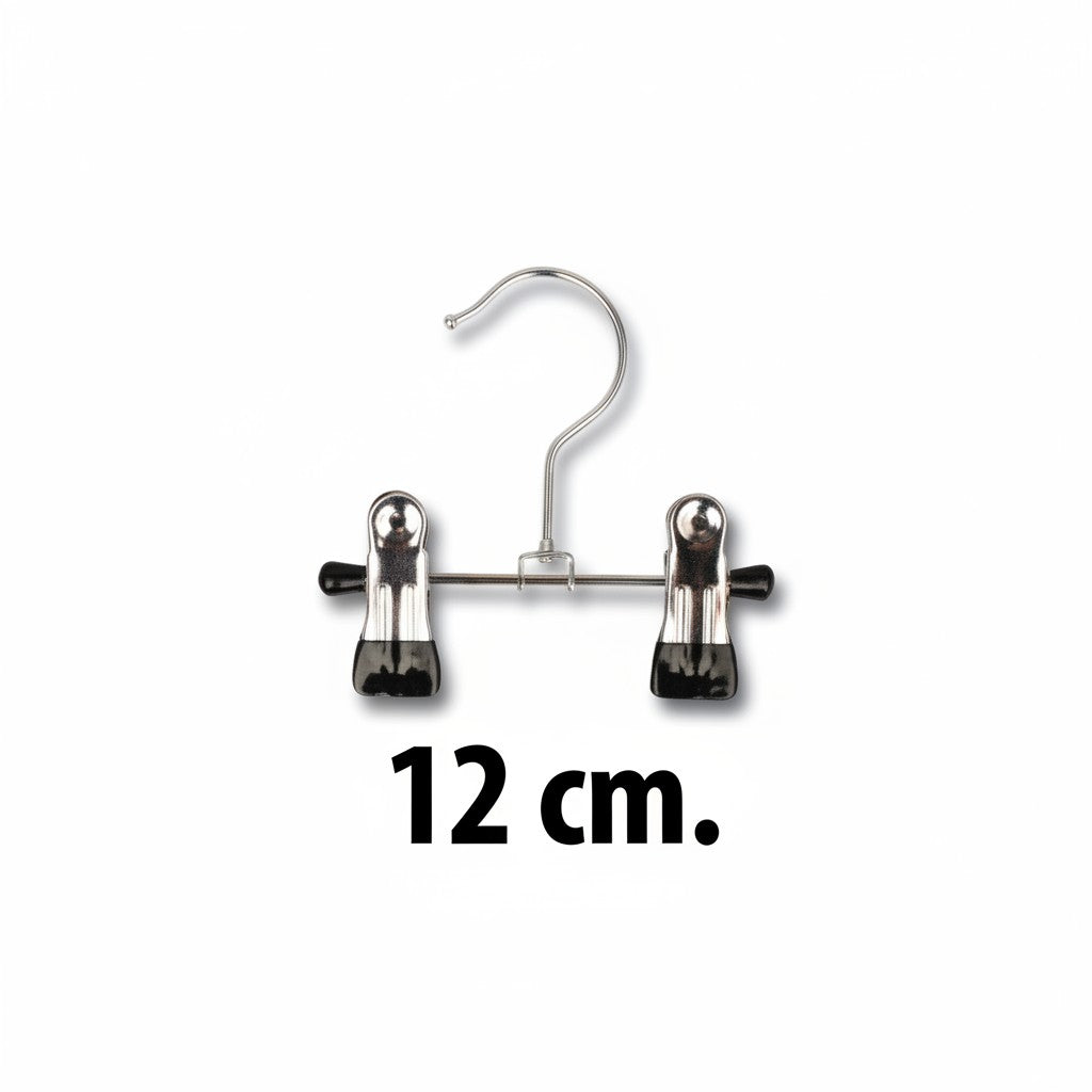 SuperSellerS 12 cm metal boot hanger with two clips featuring black rubber grips for displaying footwear and accessories