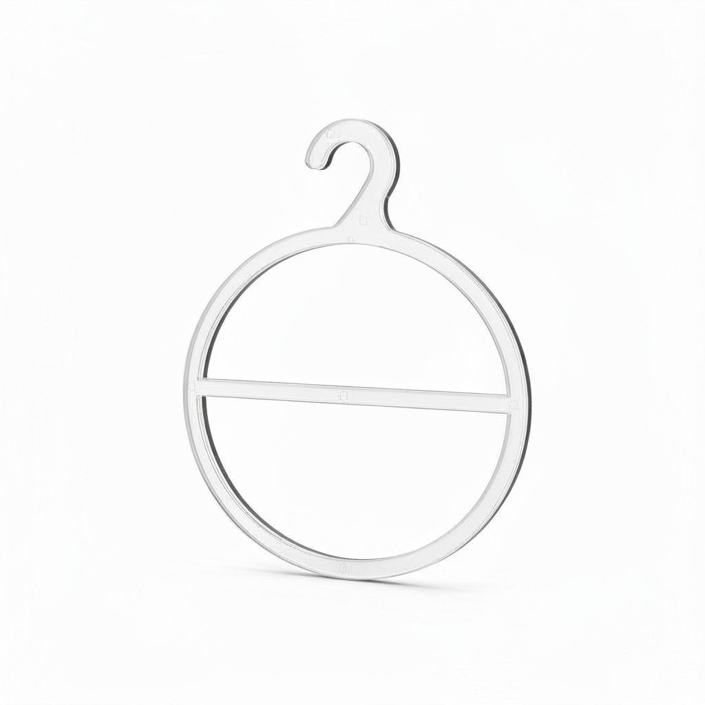 SuperSellerS transparent plastic scarf ring hanger for retail display, 10 cm diameter and 13 cm height.