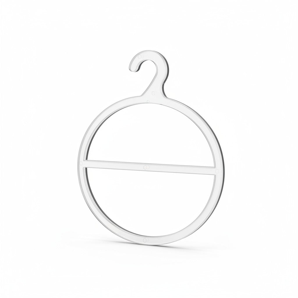 SuperSellerS transparent plastic scarf ring hanger, 10cm diameter, for retail store display and organization.