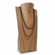 SuperSellerS wooden necklace display bust in natural wood finish, 30 cm tall, showcasing layered black necklaces.