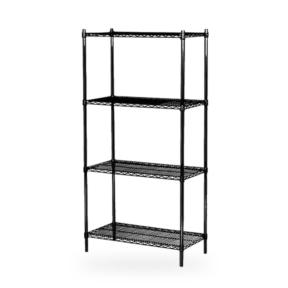 Tubo reol 91 x 46 x H200 cm med 4 mat sorte hylder og blanke sorte ben